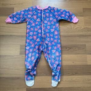 Baby Toddlers Vintage 70's Blue Pink Hearts Roses Fleece Footed Pajamas Sz 18M